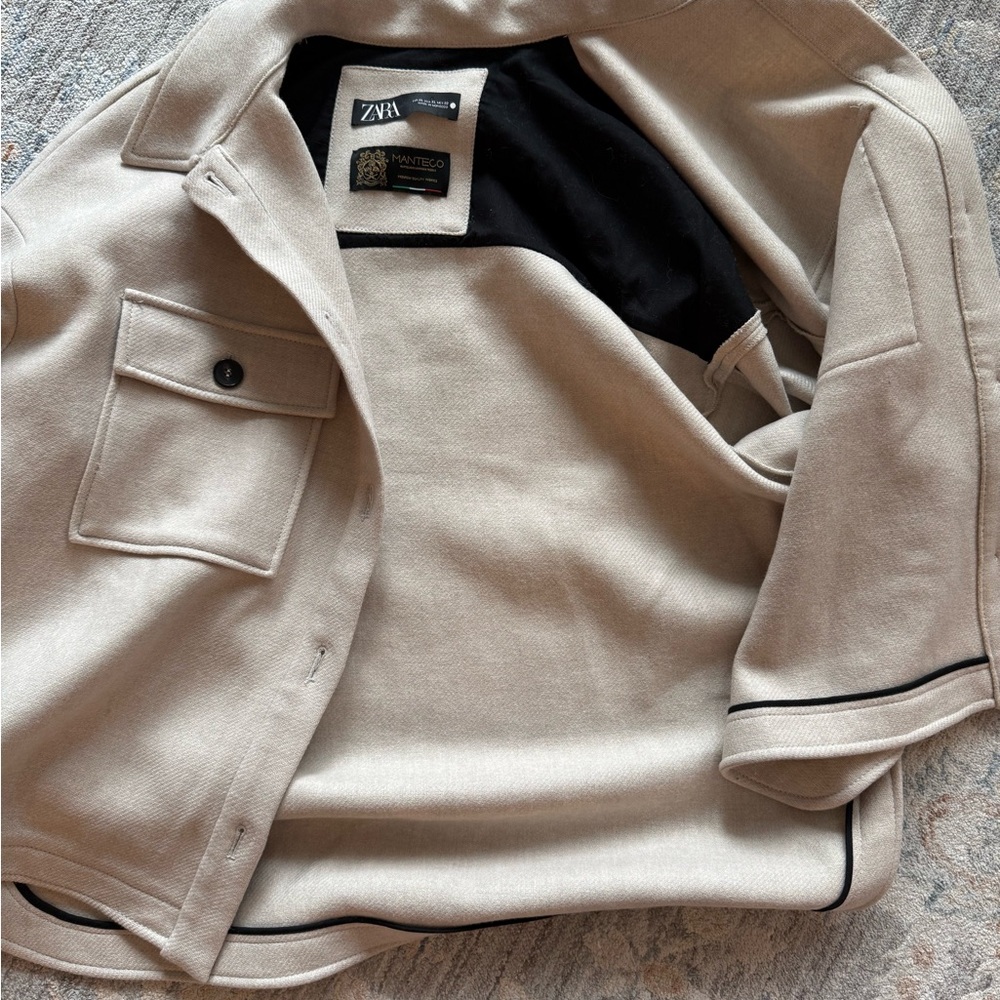 ZARA Oversized Jacket Beige Button Front Long Sleeve Shacket Women XL - Picture 9 of 10